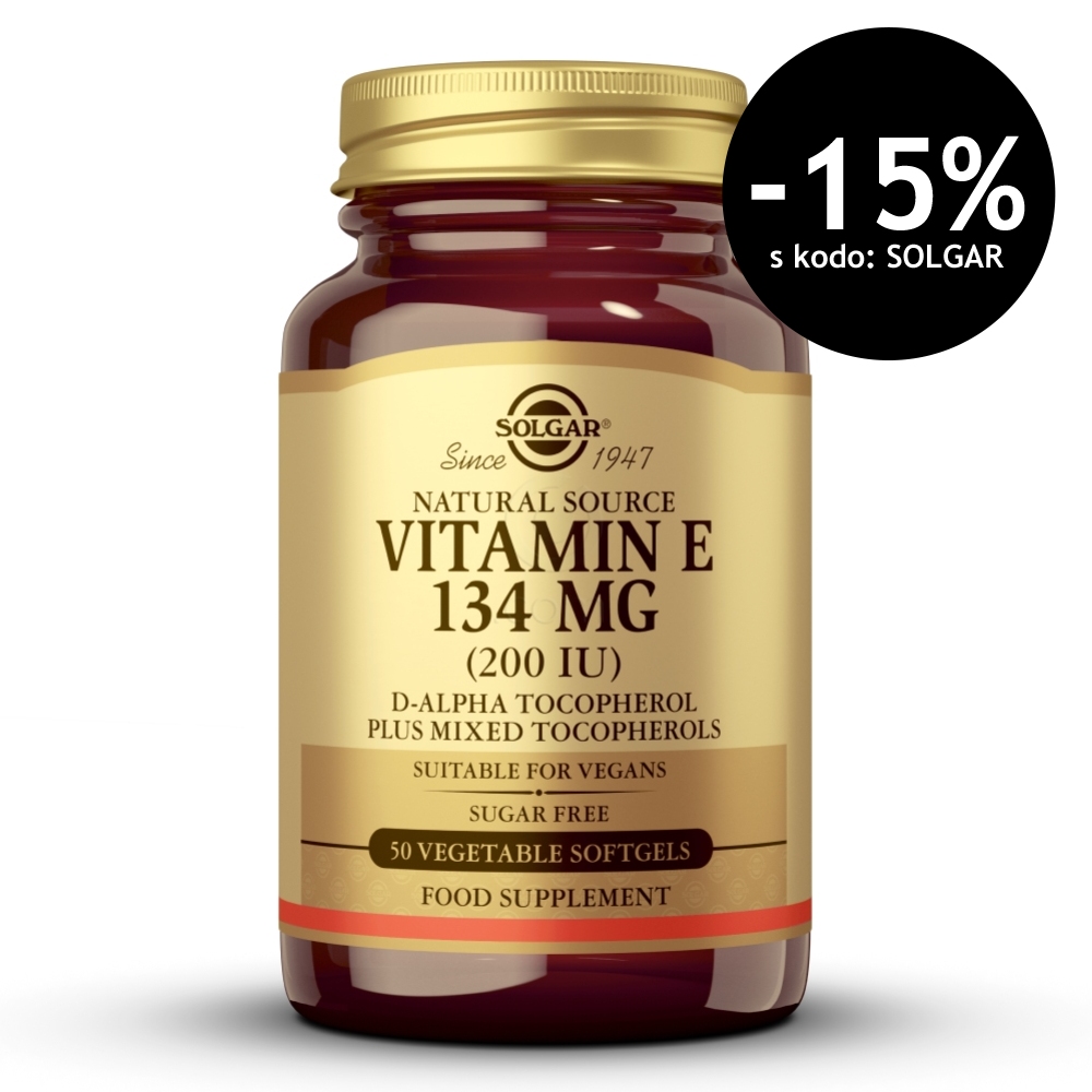 Solgar Vitamin E 134 mg (200 I.E.), mehke kapsule (50 kapsul)